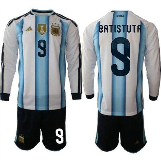 Argentina #9 BATISTUTA Jersey Long Sleeve National Team x World Cup 2026 Home White On Field Soccer by Soccer Jersey