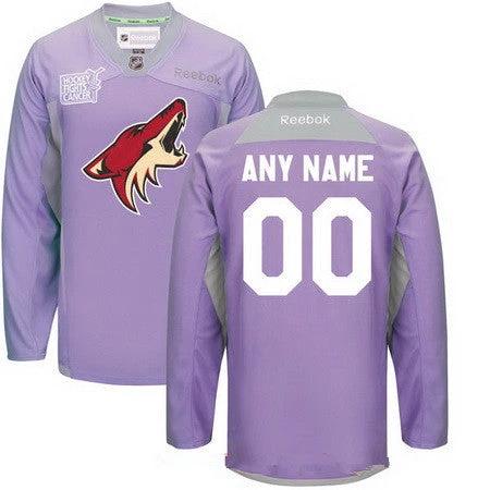 Arizona Coyotes Purple Pink Custom Reebok Hockey Fights Cancer Practice Jersey by Hockey David