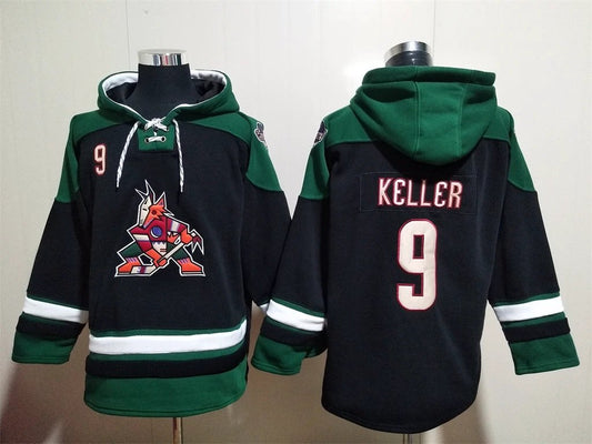Arizona Coyotes #9 Clayton Keller Pullover Hoodie Black by Hoodie Pullover