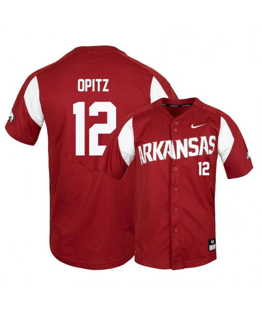 Arkansas Razorbacks 12 Casey Opitz Red Elite Baseball Jersey by My Store