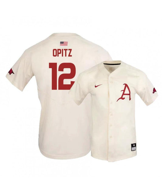 Arkansas Razorbacks 12 Casey Opitz White Elite Baseball Jersey by My Store