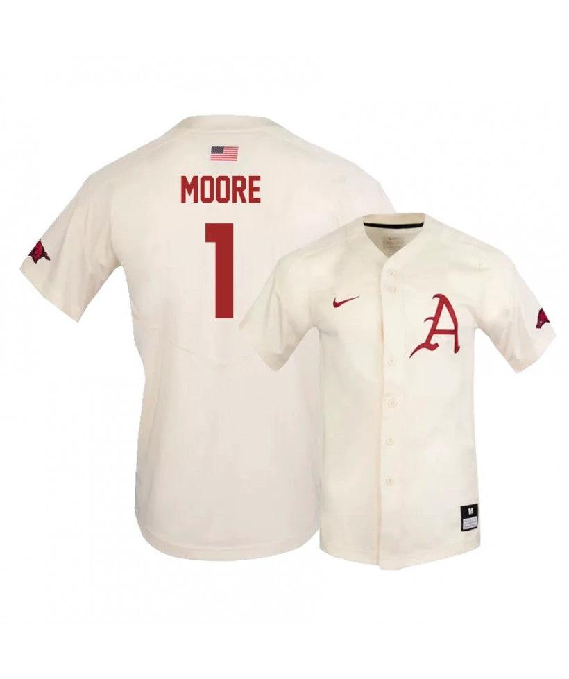 Arkansas Razorbacks 1 Robert Moore White Elite Baseball Jersey by My Store