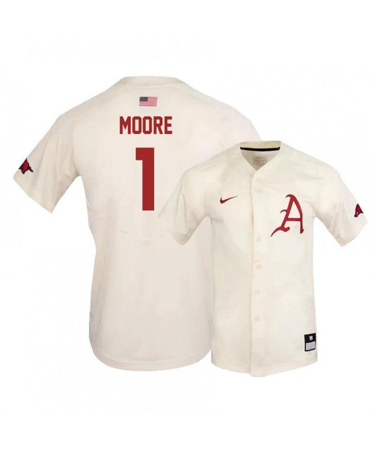 Arkansas Razorbacks 1 Robert Moore White Elite Baseball Jersey by My Store