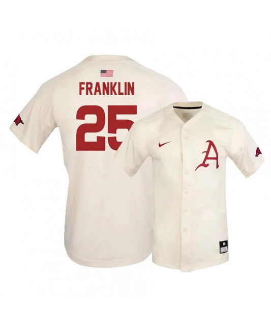 Arkansas Razorbacks 25 Christian Franklin White Elite Baseball Jersey by My Store