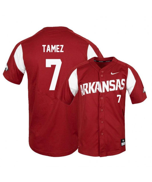 Arkansas Razorbacks 7 Dominic Tamez Red Elite Baseball Jersey by My Store