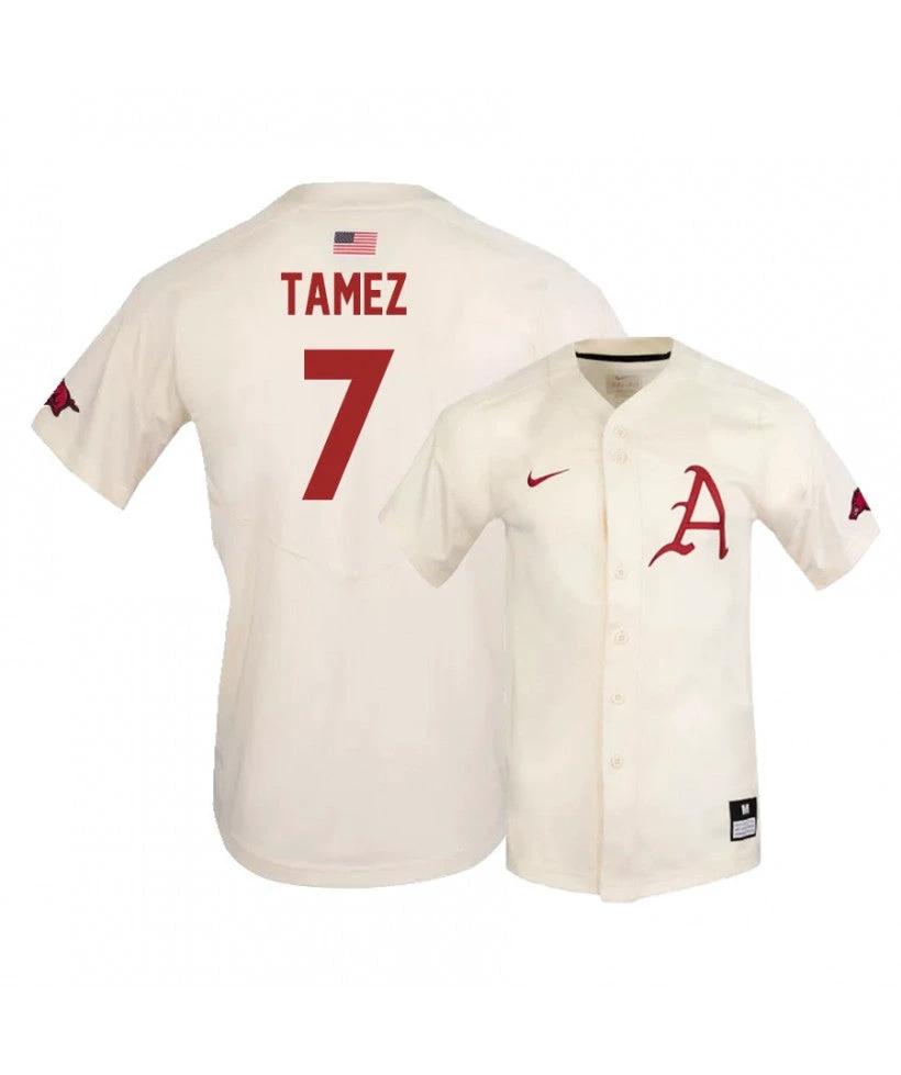Arkansas Razorbacks 7 Dominic Tamez White Elite Baseball Jersey by My Store