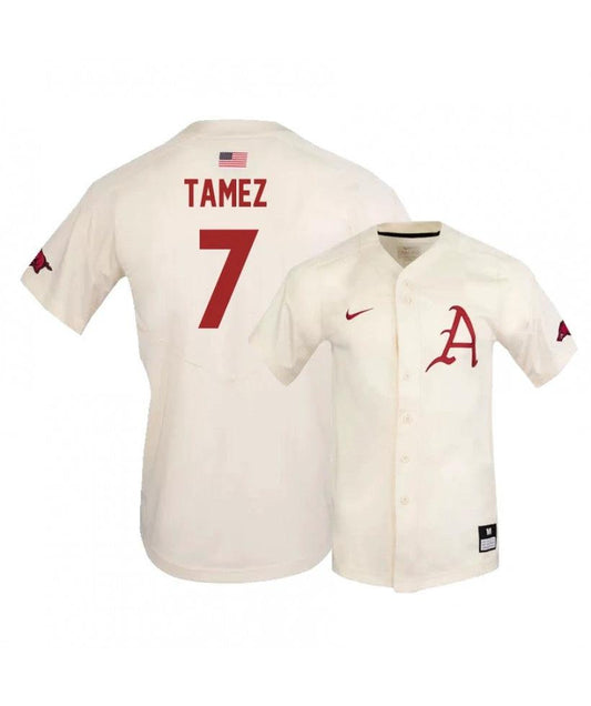 Arkansas Razorbacks 7 Dominic Tamez White Elite Baseball Jersey by My Store