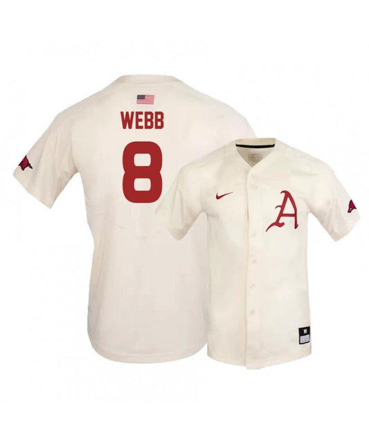 Arkansas Razorbacks 8 Braydon Webb White Elite Baseball Jersey by My Store