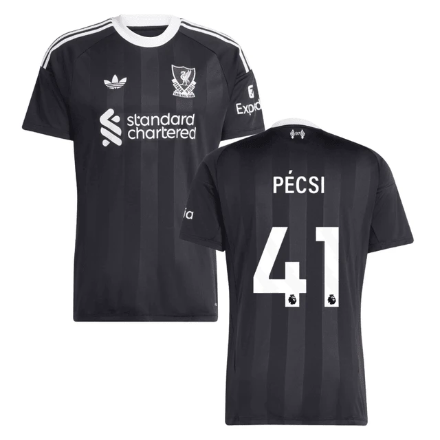 Ármin Pécsi 41 Liverpool 2025-26 Goalkeeper Match Jersey – Black by Soccer Jersey