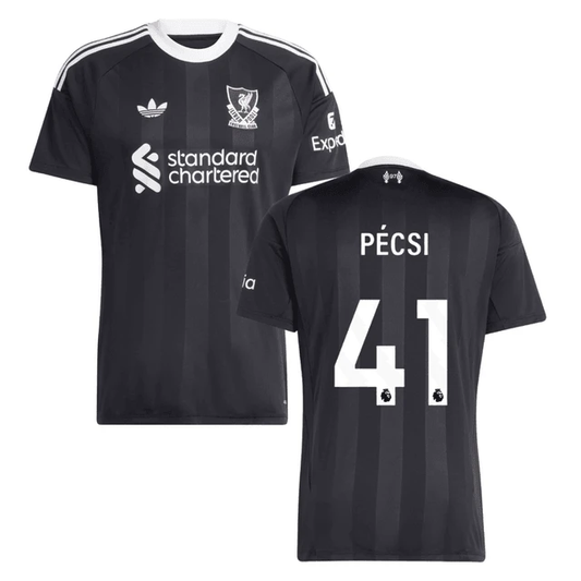 Ármin Pécsi 41 Liverpool 2025-26 Goalkeeper Match Jersey – Black by Soccer Jersey