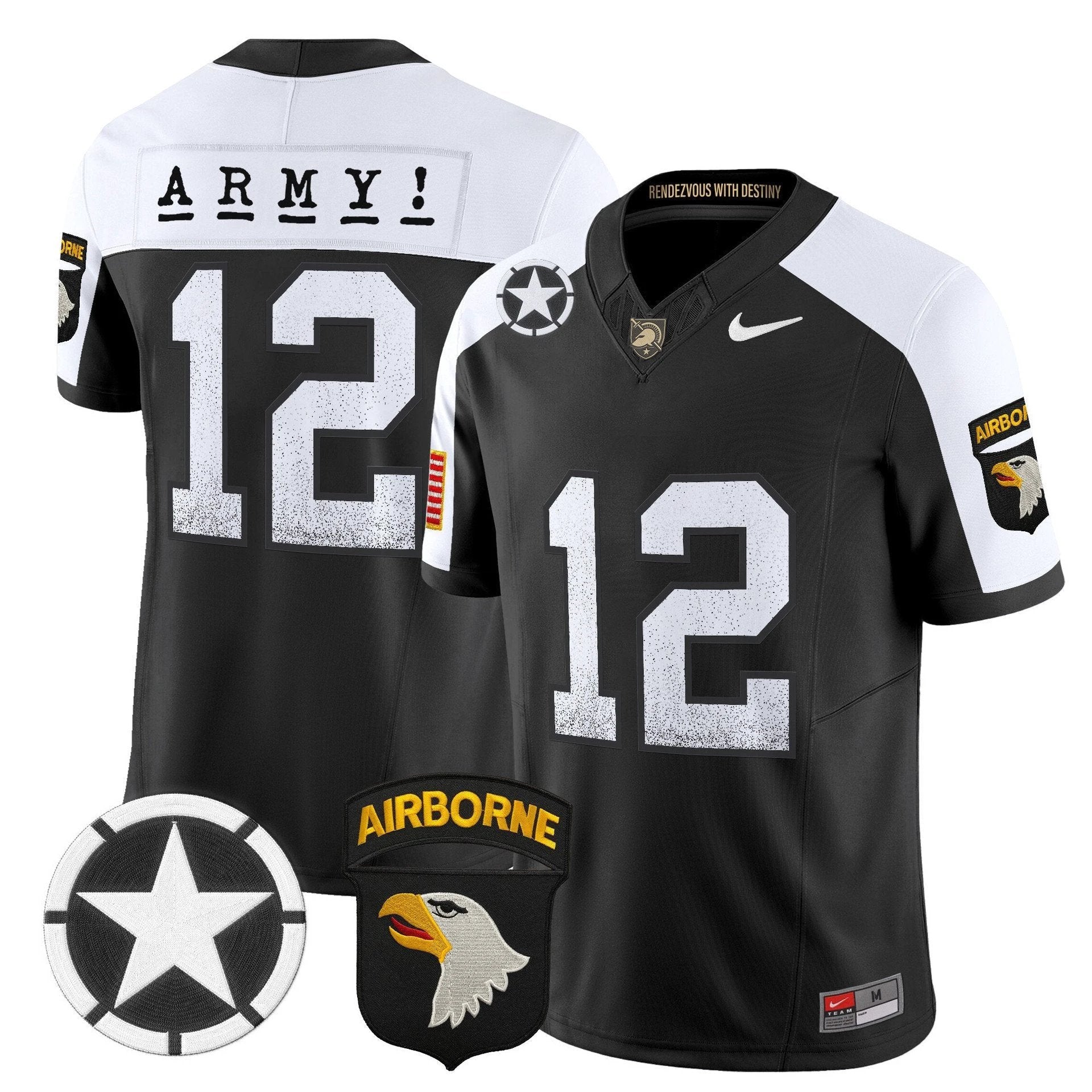 Army Jersey #12 Army Black Knights 2025 Screaming Eagles Stitched Black Alter by My Store NCAA Football Jerseys