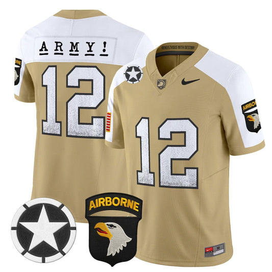 Army Jersey #12 Army Black Knights 2025 Screaming Eagles Stitched Tan by My Store NCAA Football Jerseys