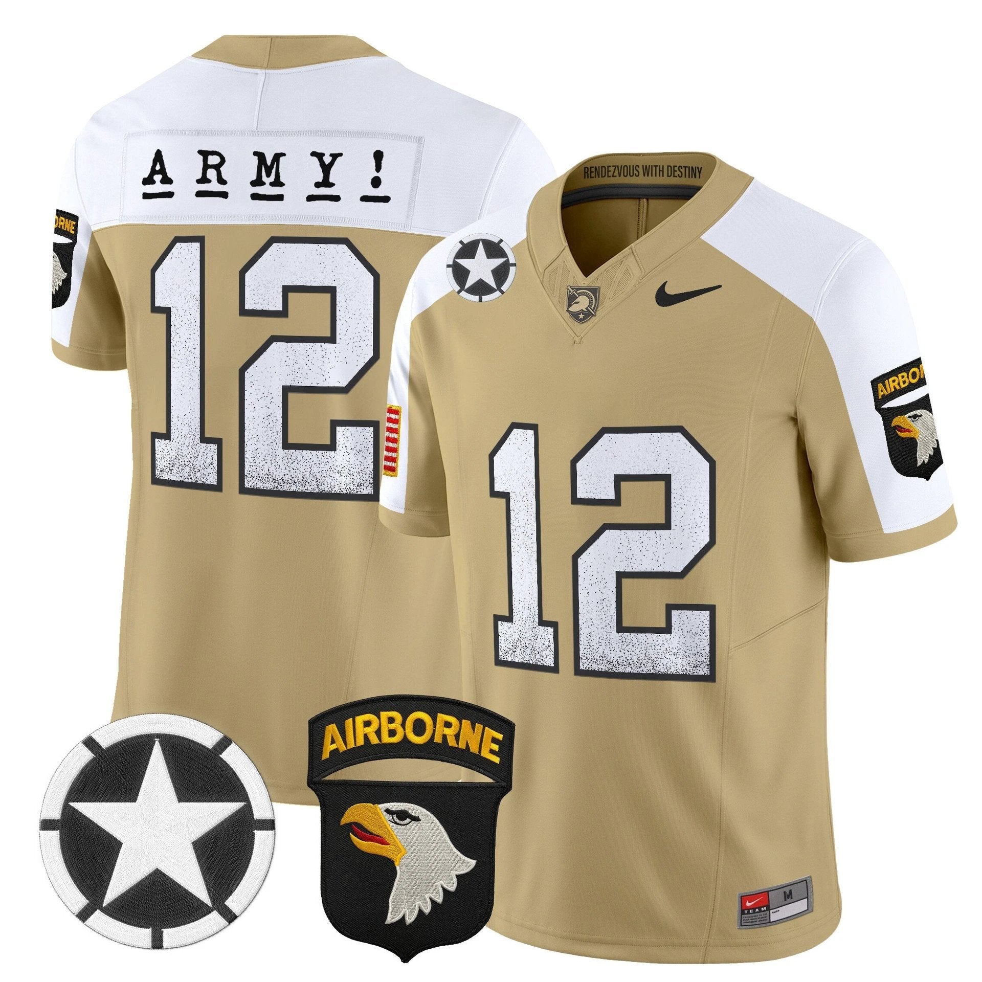 Army Jersey #12 Army Black Knights 2025 Screaming Eagles Stitched Tan Alternate by My Store NCAA Football Jerseys