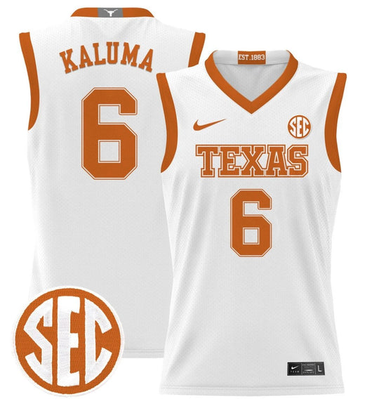Arthur Kaluma Jersey #6 Texas Longhorns 2024 Lightweight Basketball White by My store basketball