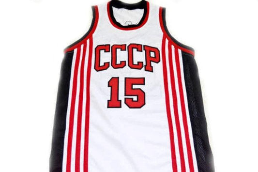 Arvydas Sabonis Jersey #15 CCCP Team Russia Basketball White Stitched by My store basketball