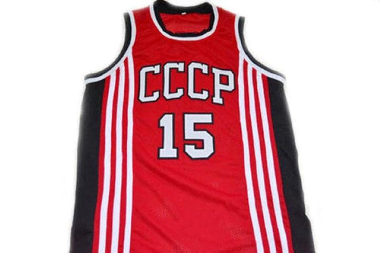 Arvydas Sabonis Jersey #15 CCCP Team Russia Basketball Red Stitched by My store basketball