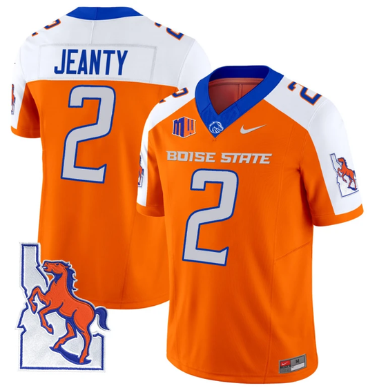 Ashton Jeanty Jersey #2 Boise State Broncos 2024 Map Patch Vapor Football Orange Alternate by My Store