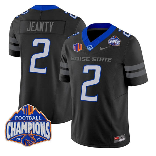 Ashton Jeanty Jersey #2 Boise State Broncos 2025 Mountain West Champions Black by NCAA Football Jersey