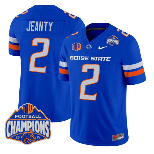 Ashton Jeanty Jersey #2 Boise State Broncos 2025 Mountain West Champions Royal by NCAA Football Jersey
