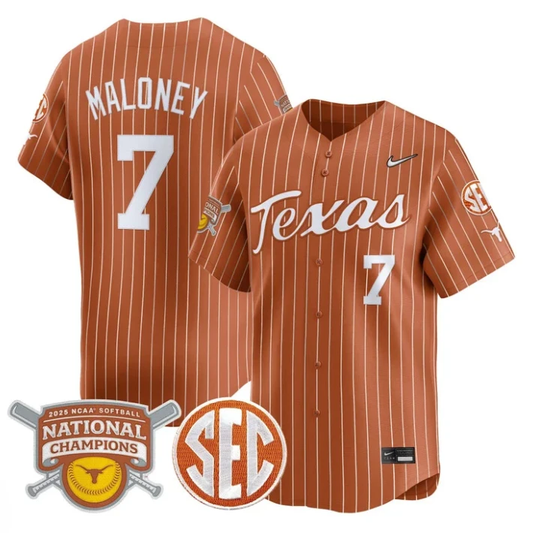 Ashton Maloney Jersey #7 Texas Longhorns 2025 National Champions Orange Pinstripe by My Store