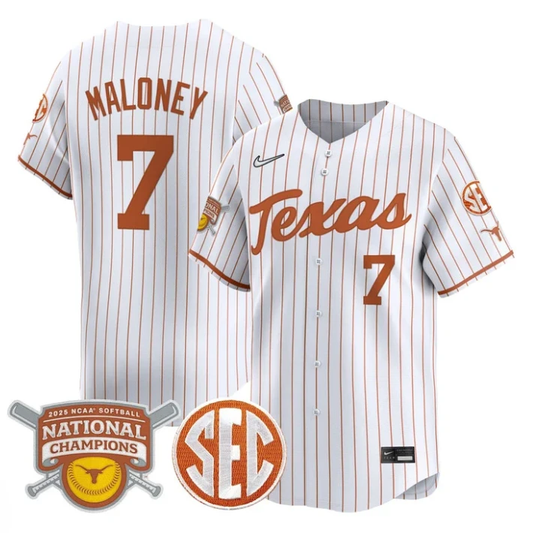 Ashton Maloney Jersey #7 Texas Longhorns 2025 National Champions White Pinstripe by My Store