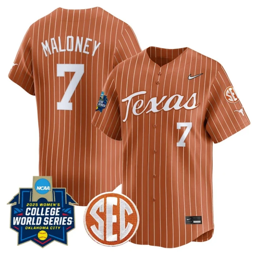 Ashton Maloney Jersey #7 Texas Longhorns 2025 World Series Stitched Orange Pinstripe by My Store