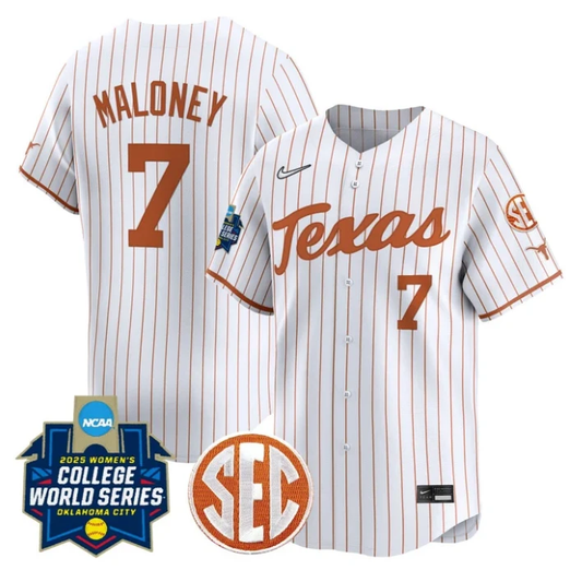 Ashton Maloney Jersey #7 Texas Longhorns 2025 World Series Stitched Pinstripe by My Store