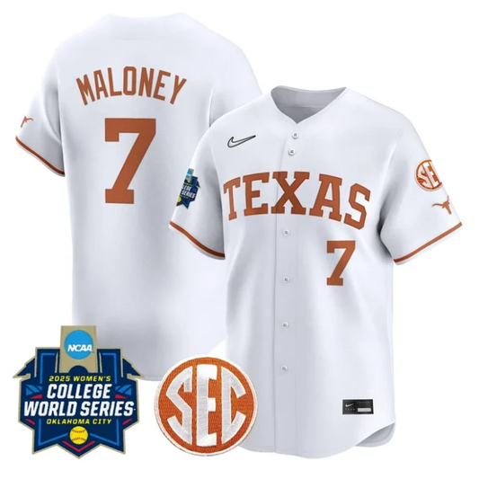Ashton Maloney Jersey #7 Texas Longhorns 2025 World Series Stitched White by My Store