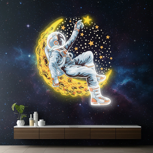 Astronaut Lying On The Moon Space Artwork Led Neon Sign by Neonchics