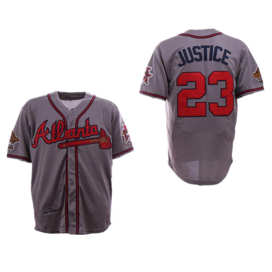 Atlanta Braves David Justice Gray 1995 Throwback Jersey by My Store