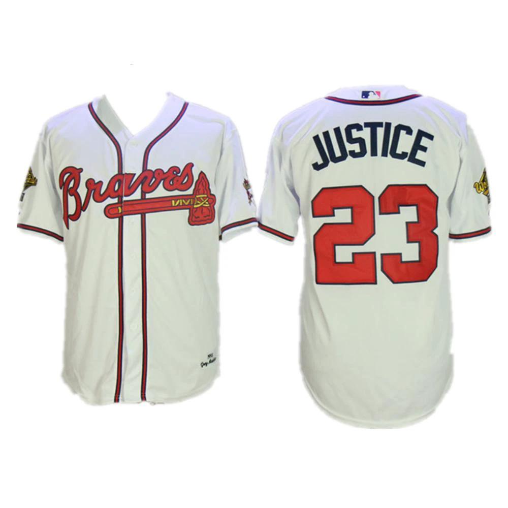 Atlanta Braves David Justice White 1995 Throwback Jersey by My Store