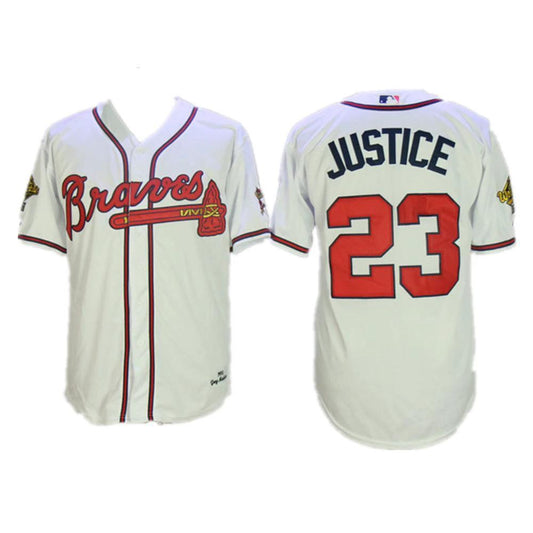 Atlanta Braves David Justice White 1995 Throwback Jersey by My Store