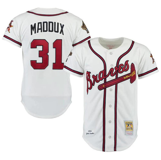 Atlanta Braves Greg Maddux White 1995 Throwback Jersey by My Store