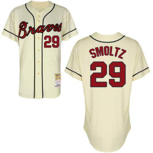Atlanta Braves John Smoltz Cream Throwback Jersey by My Store
