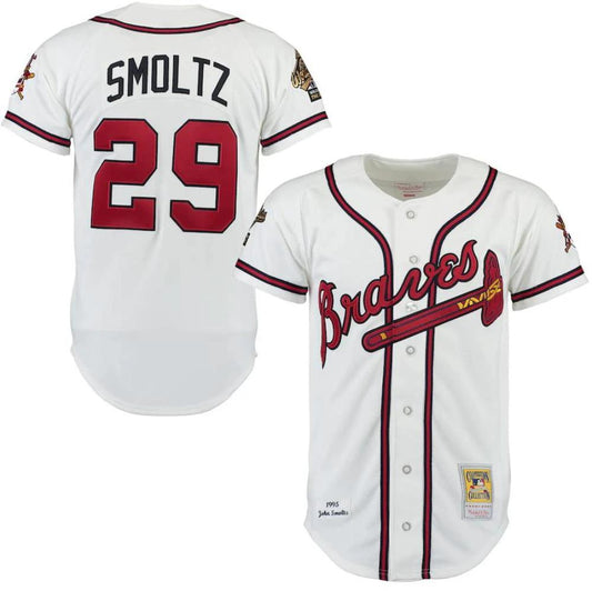 Atlanta Braves John Smoltz White 1995 Throwback Jersey by My Store