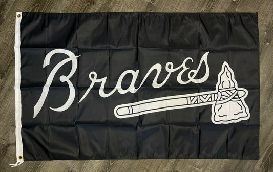 Atlanta Braves Logo Flag 3x5 ft Black White Banner Man-Cave Garage by flagsjustdoit