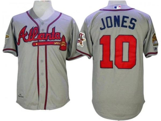 Atlanta Braves #10 Chipper Jones 1995 Throwback Jersey - Gray by My Store