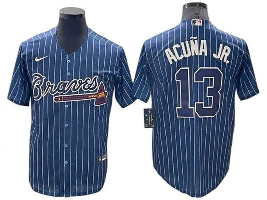 Atlanta Braves #13 Ronald Acuna Jr. Blue Pinstripe Cool Base Jersey by My Store
