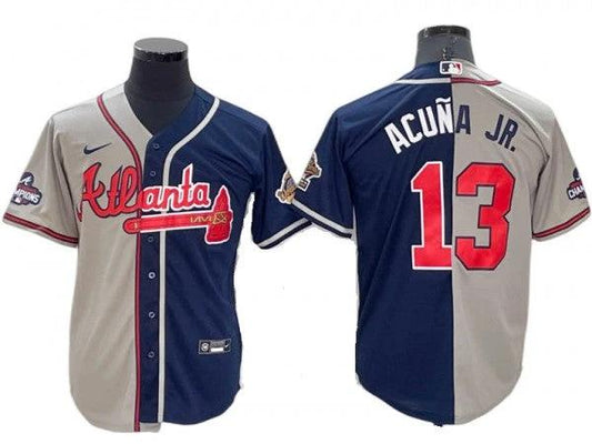 Atlanta Braves #13 Ronald Acuna Jr. Gray Navy Split Jersey by My Store