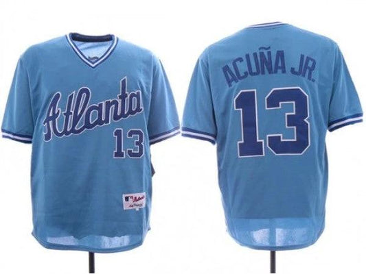 Atlanta Braves #13 Ronald Acuna Jr. Light Blue Cooperstown Jersey by My Store