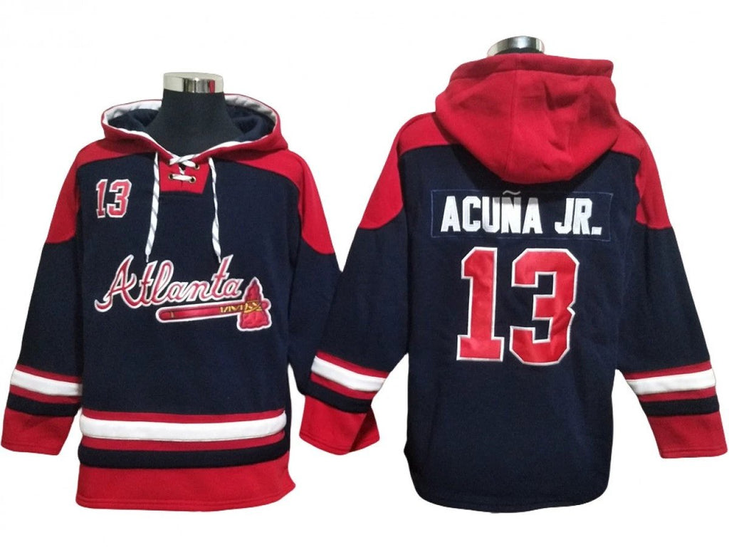 Atlanta Braves #13 Ronald Acuna Jr. Navy Ageless Must-Have Lace-Up Pullover Hoodie by Hoodie Pullover
