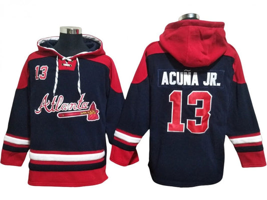 Atlanta Braves #13 Ronald Acuna Jr. Navy Ageless Must-Have Lace-Up Pullover Hoodie by Hoodie Pullover