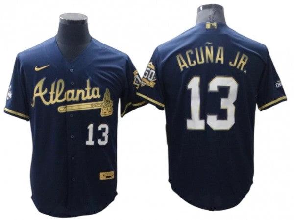 Atlanta Braves #13 Ronald Acuna Jr. Navy Golden Cool Base Jersey by My Store