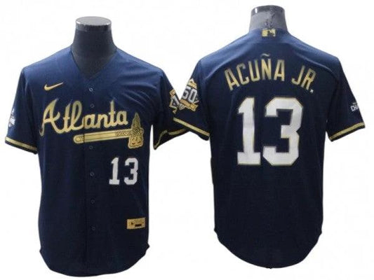 Atlanta Braves #13 Ronald Acuna Jr. Navy Golden Cool Base Jersey by My Store