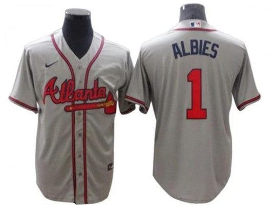 Atlanta Braves #1 Ozzie Albies Gray Road Cool Base Jersey by My Store