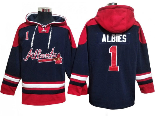 Atlanta Braves #1 Ozzie Albies Navy Ageless Must-Have Lace-Up Pullover Hoodie by Hoodie Pullover