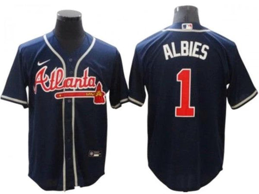 Atlanta Braves #1 Ozzie Albies Navy Alternate Cool Base Jersey by My Store