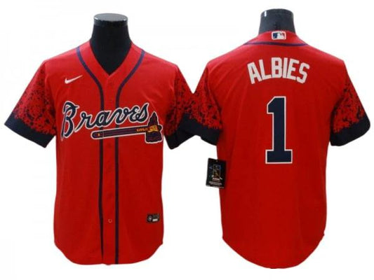Atlanta Braves #1 Ozzie Albies Red Drift Cool Base Jersey by My Store