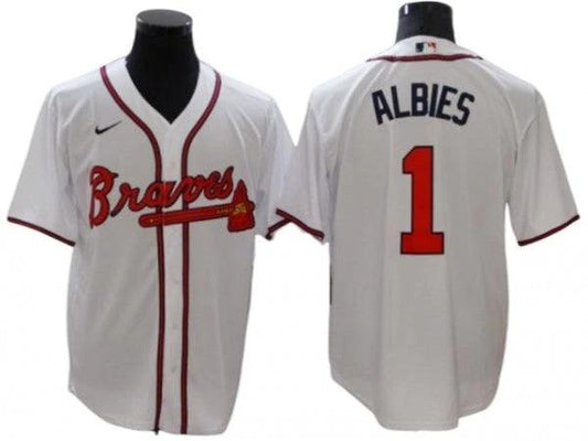 Atlanta Braves #1 Ozzie Albies White Home Cool Base Jersey by My Store