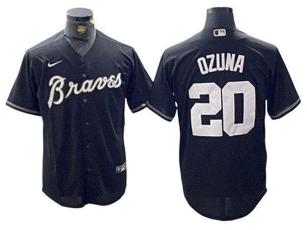 Atlanta Braves #20 Marcell Ozuna Black Cool Base Jersey by My Store